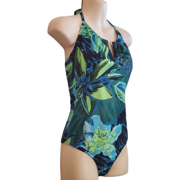 Speedo Women's One Piece Swimsuit Sz 12 Navy Tropical‎ Print - Picture 2 of 8